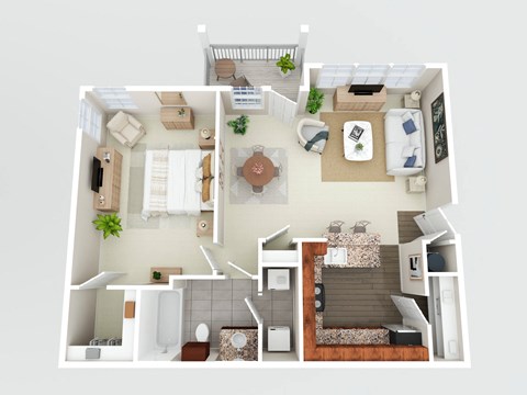 a bedroom floor plan with a bathroom and a living room